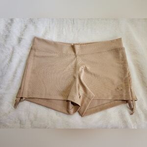 Mika Mikela Spandex Tan/Nude Mini Short With Adjustable Side Ties, Women's S/M